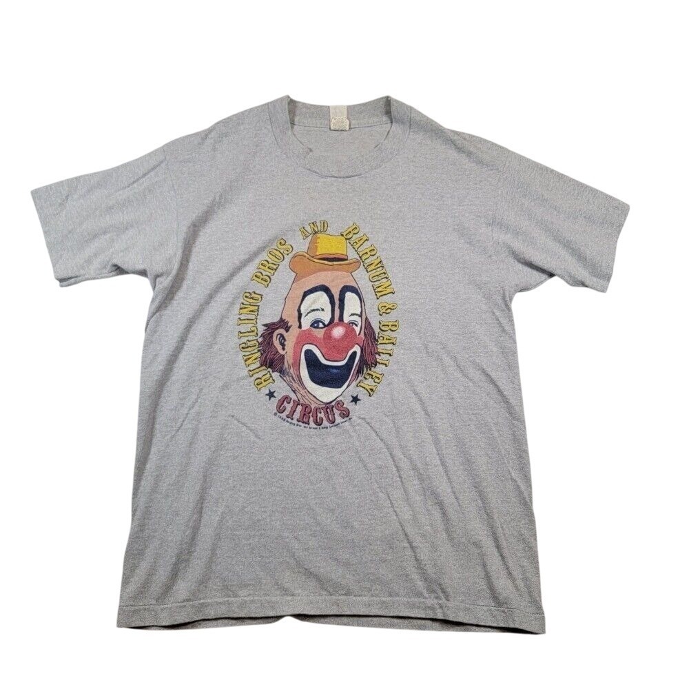 VTG 80's Ringling Bros and Barnum &‎ Bailey Circus Clown T-Shirt Men's Sz L Gray